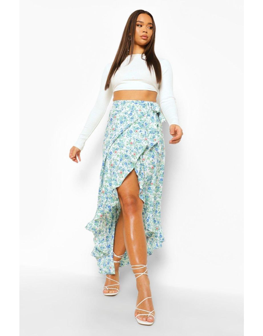 Ditsy Floral Woven Frill Maxi Skirt - ivory - 3