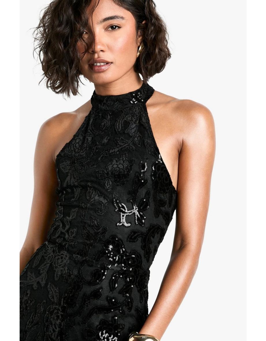 Tall Damask Wide Leg Halterneck Jumpsuit - 3