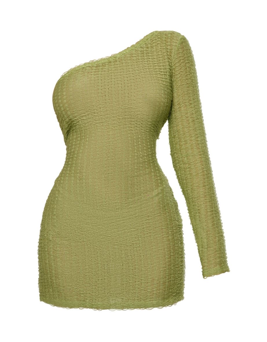 Petite Olive Distressed One Shoulder Mini Dress - 4