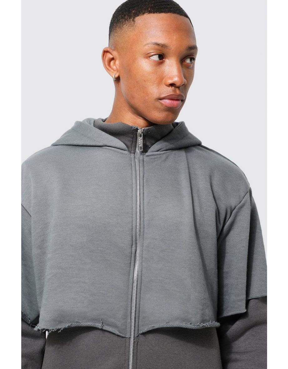 Oversized Double Layer Hoodie - slate blue - 2