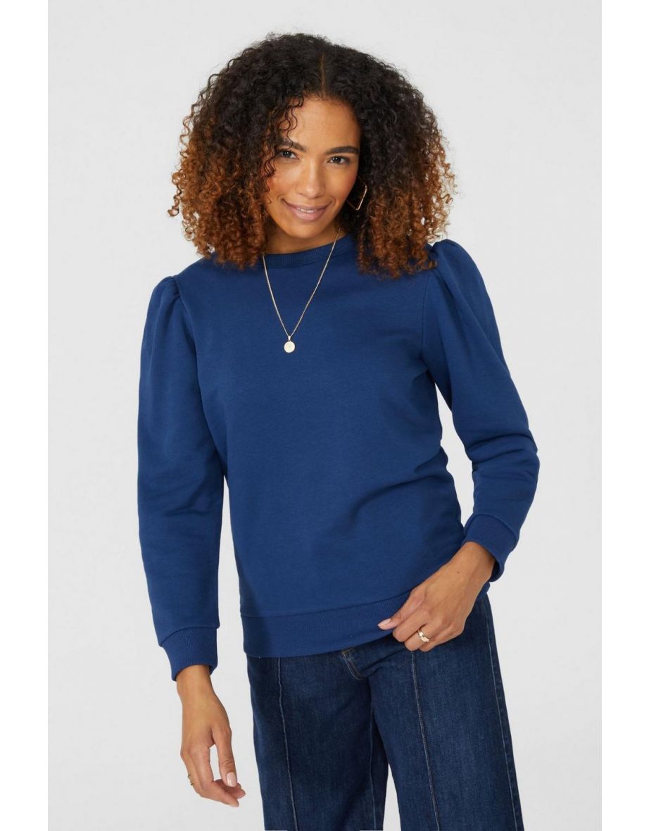 Puff Sleeve Sweat Top - navy