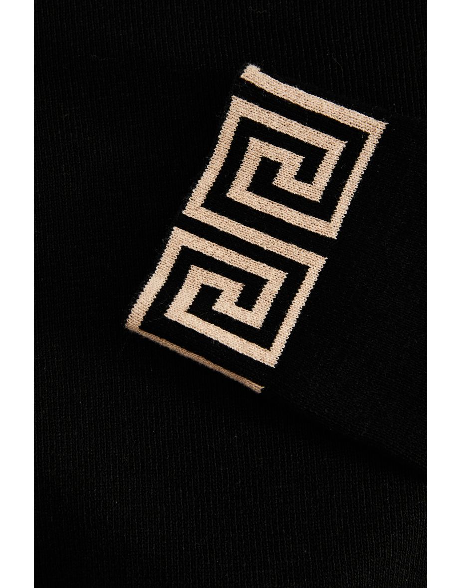 Black Knitted Geometric Trim Jumper - 5