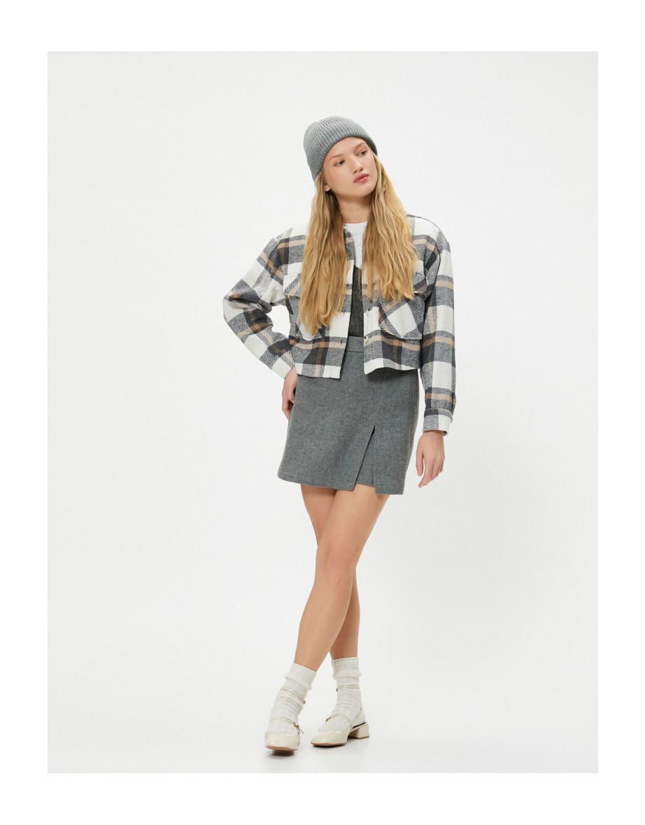 Crop Shirt Jacket Long Sleeve Soft Textured Flap Pocket Detailed