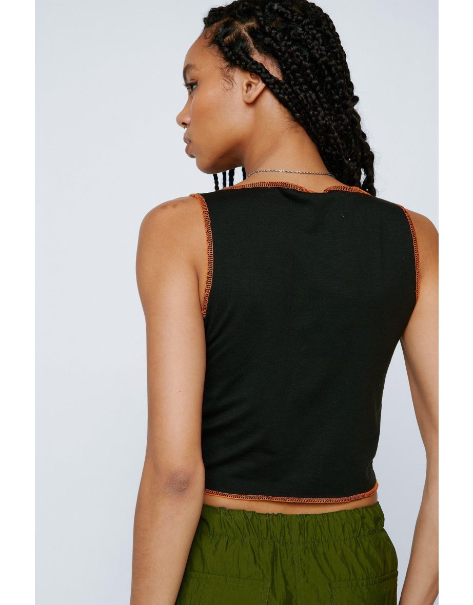 Contrast Stitch Detail Lace Up Vest Top - 3