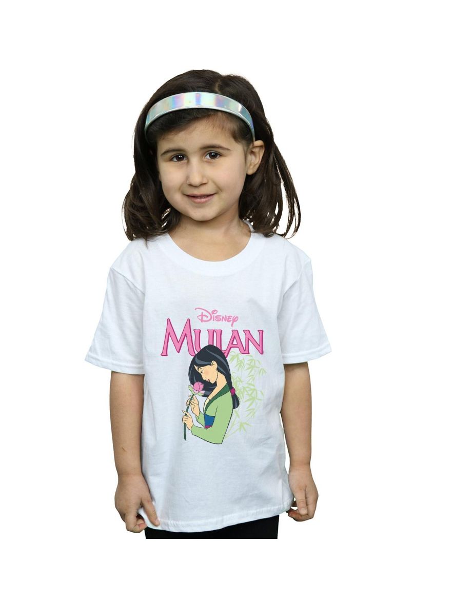 Disney Girls Mulan Pink Magnolia Cotton T-Shirt - White
