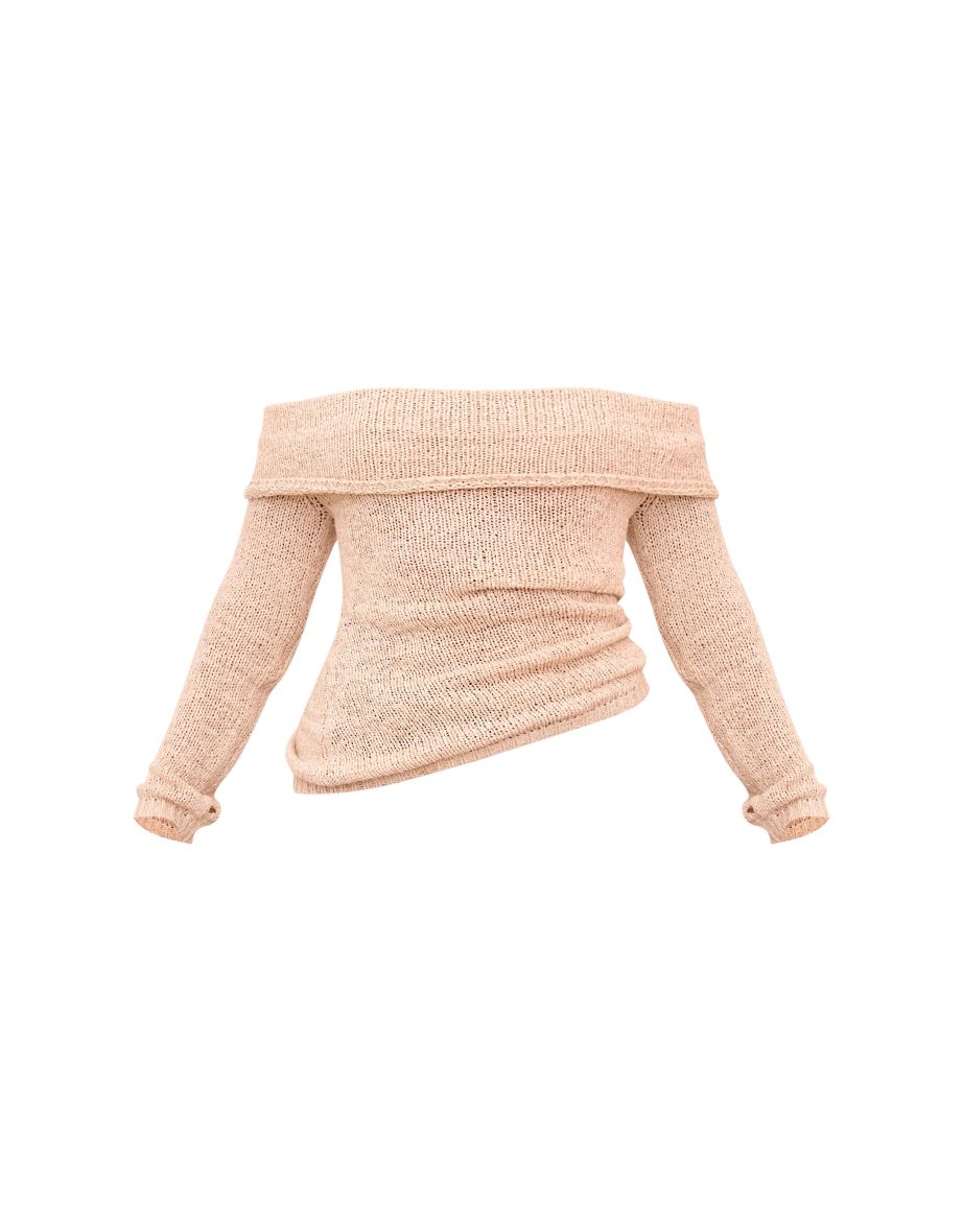 Mocha Bobble Knit Bardot Sweater - 4