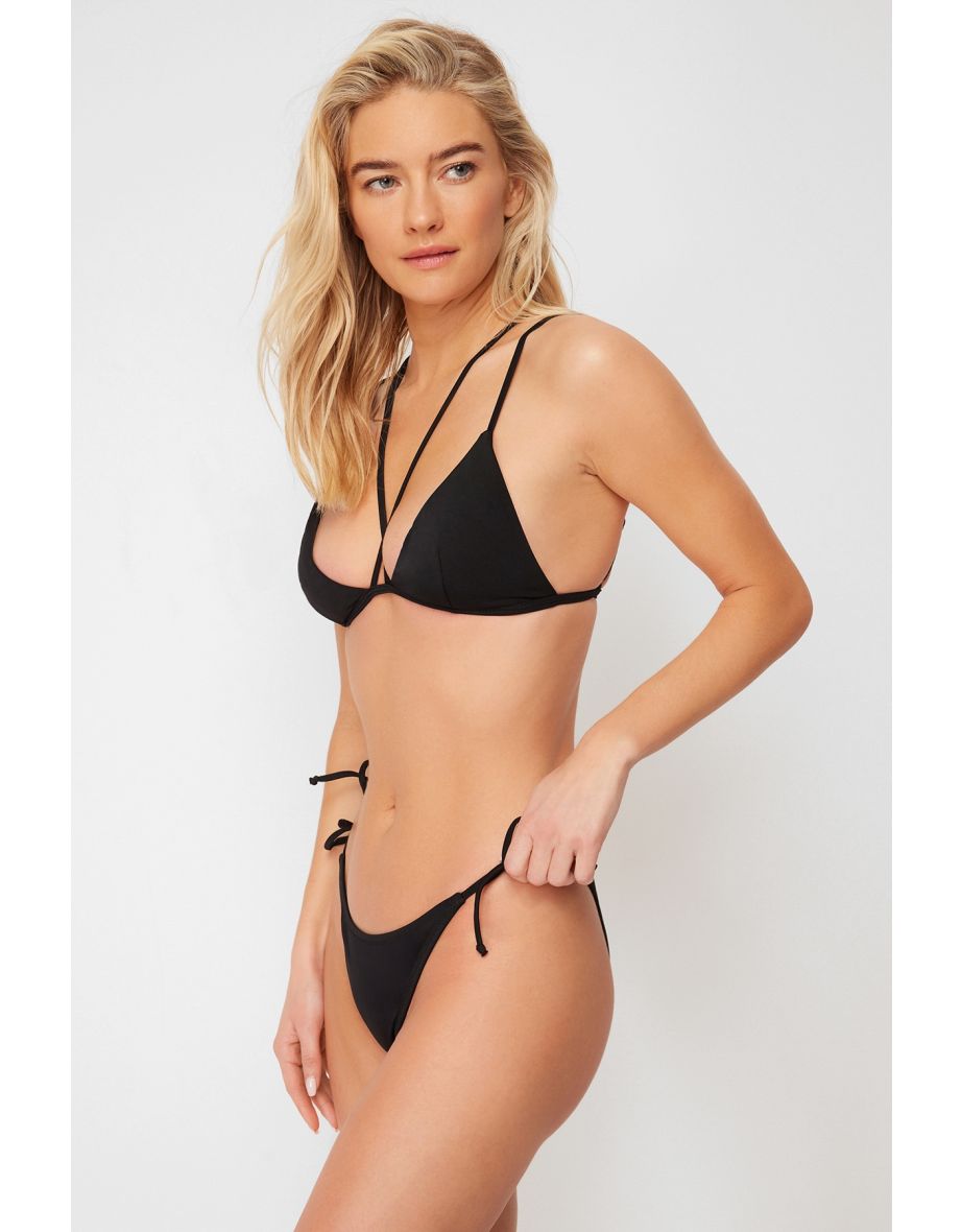 Black Triangle Pile Bikini Set - 8