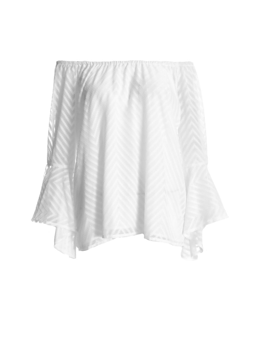 White Textured Chiffon Bardot Top - 5