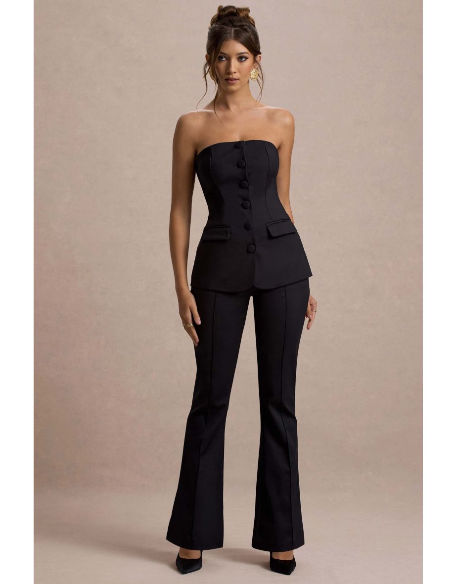 Elliana | Black Strapless Button Front Tailored Top