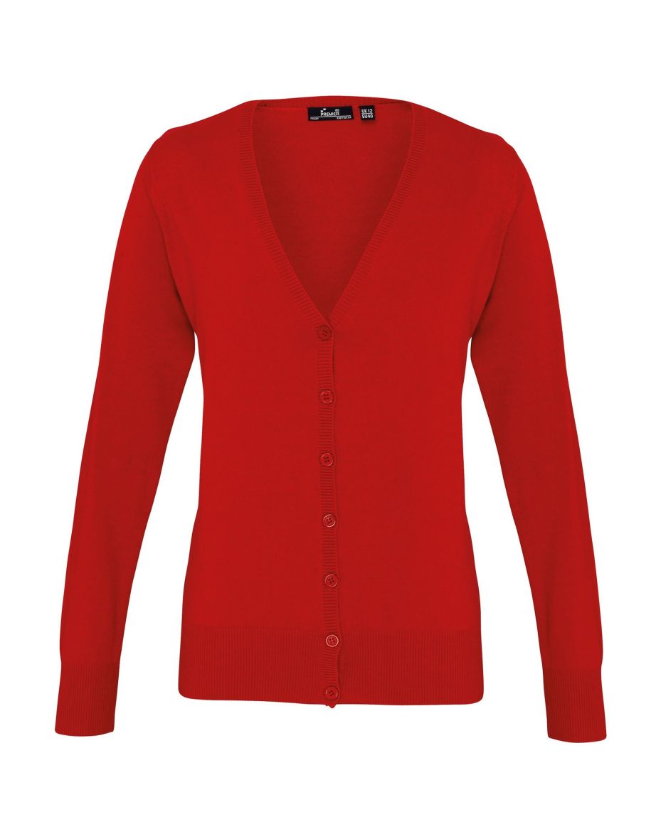 Premier Womens/Ladies Button Through Long Sleeve V-neck Knitted Cardigan - Red