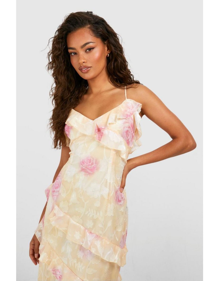 Jacquard Ruffle Maxi Dress - yellow - 3