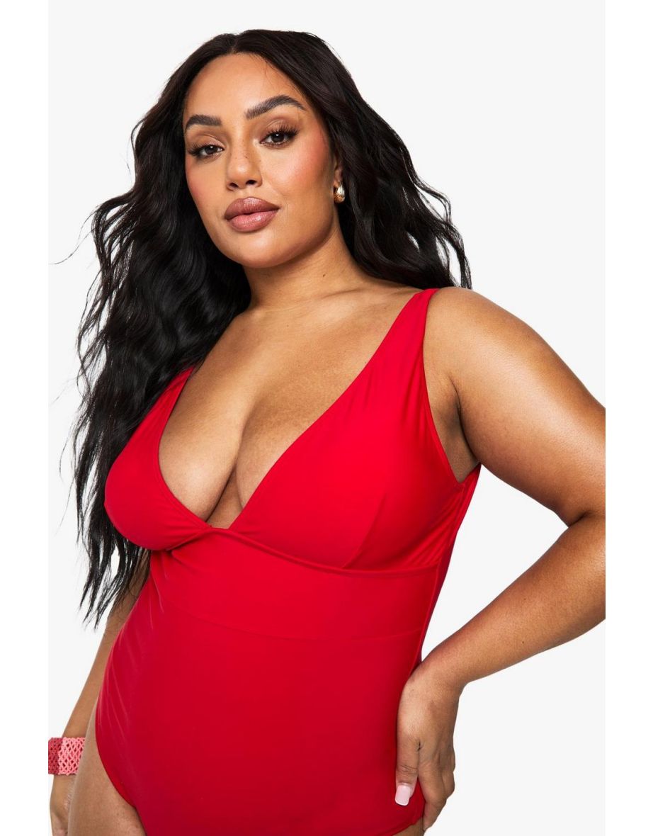 Plus Tummy Control Plunge Swimsuit - 3