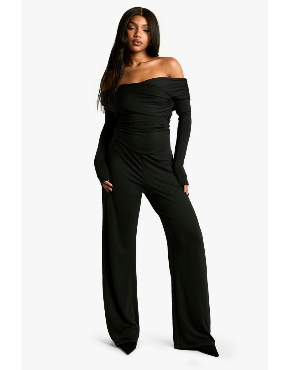 Soft Touch Twist Bardot Wide Leg Jumpsuit - black