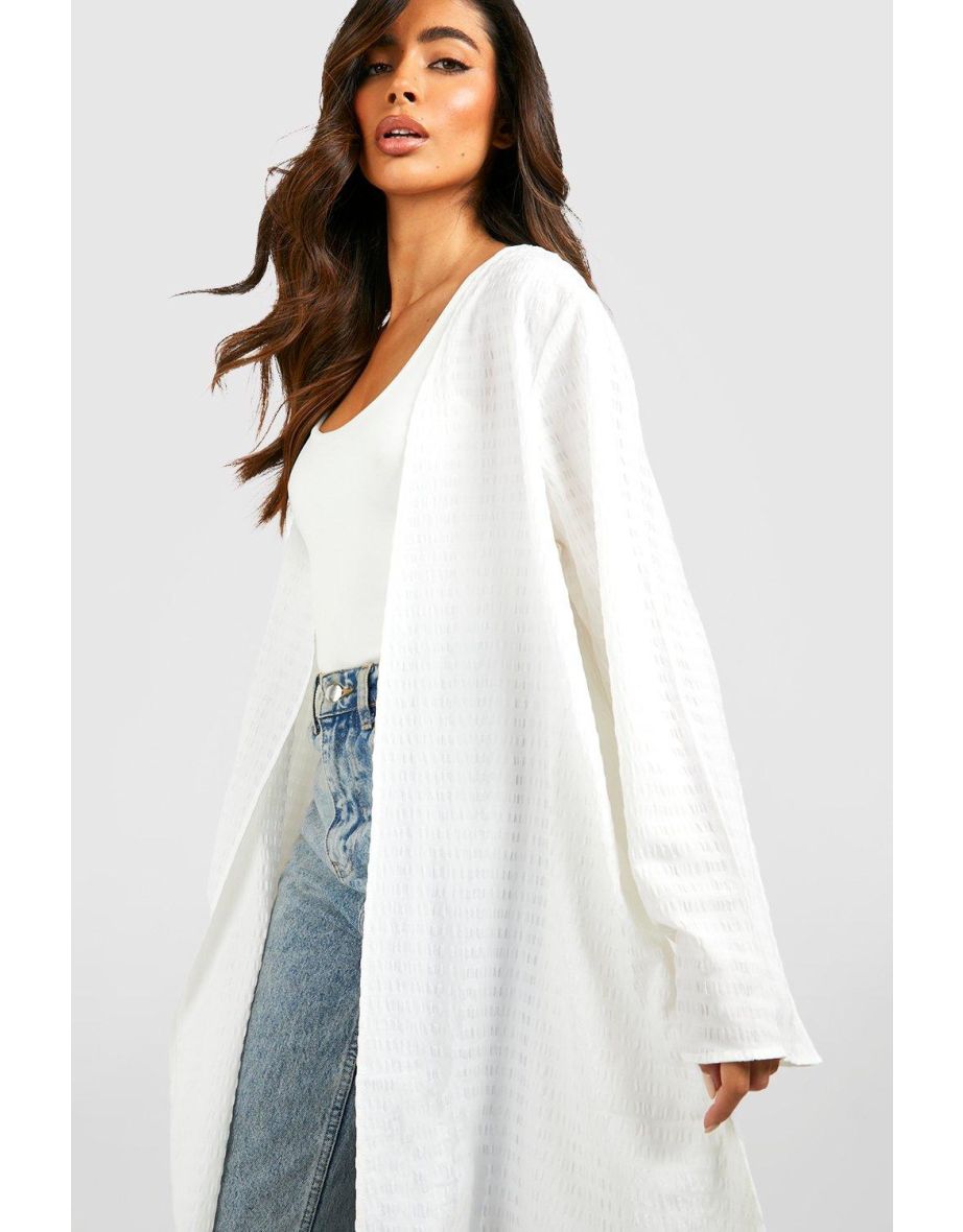 Textured Longline Kimono - white - 3