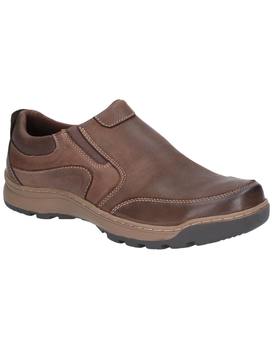 Hush Puppies Mens Jasper Slip On Leather Shoes - Brown