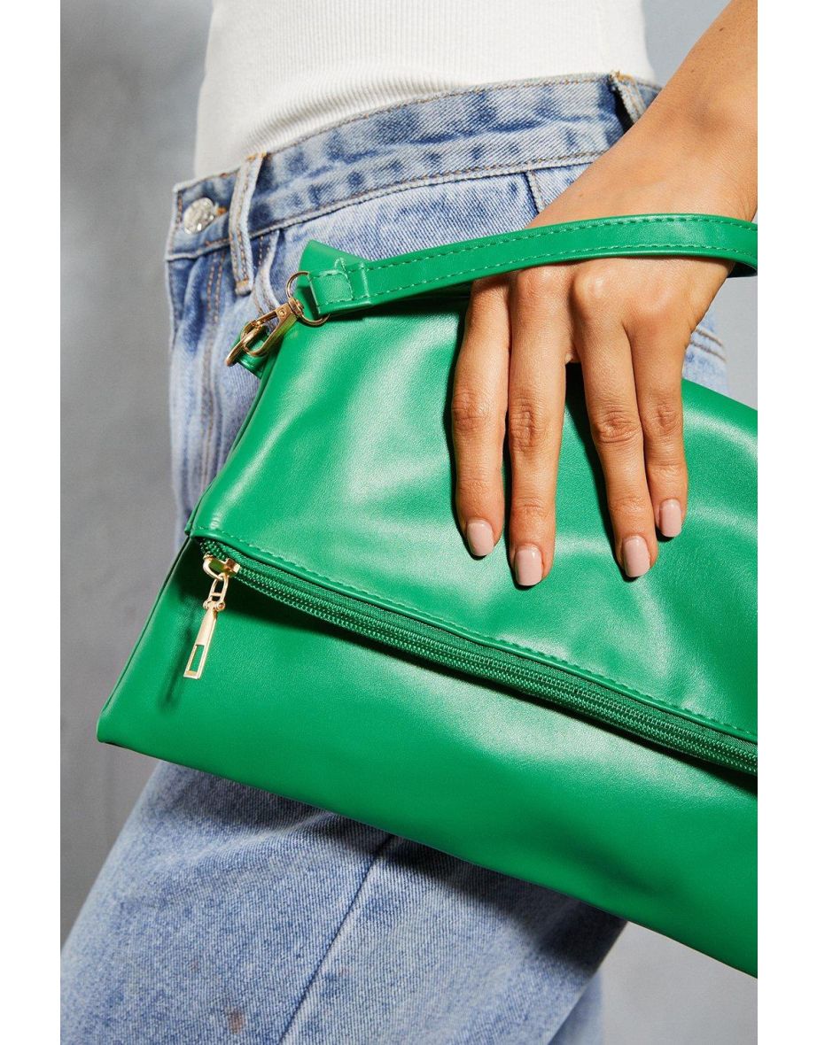 Leather Look Fold Over Clutch Bag - 1