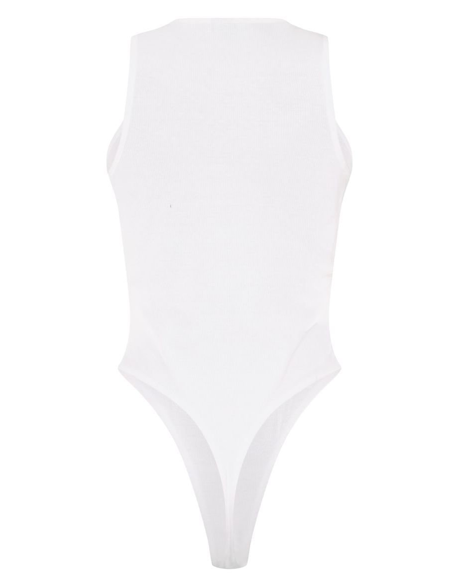 White Soft Ribbed Racer Bodysuit - 5
