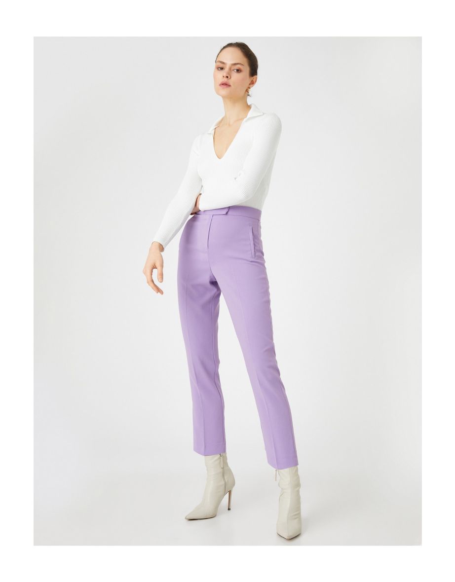 Buy Peach and Purple Cotton Stretchable Women White Cigarette Pants at  Amazon.in