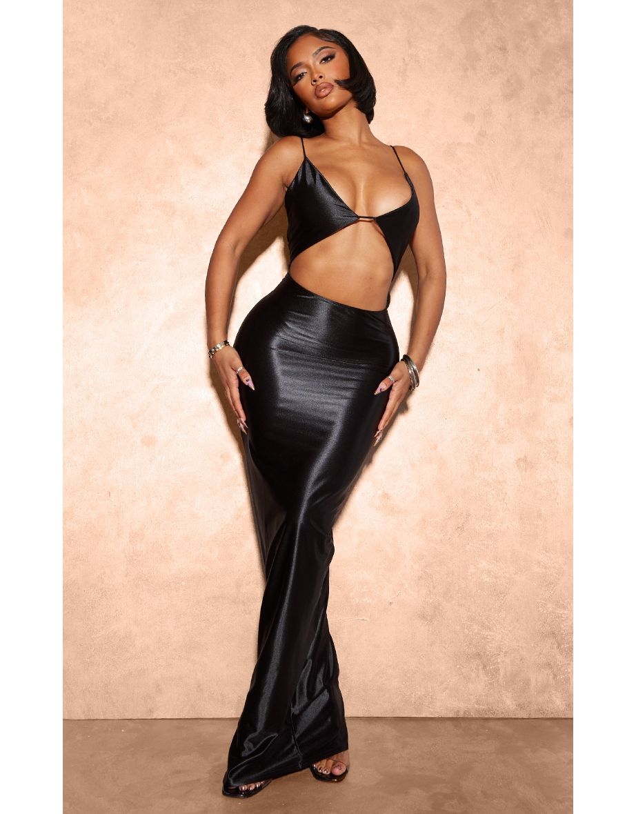 Shape Black High Shine Cut Out Strappy Maxi Dress
