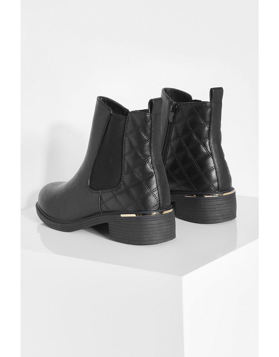 Wide Fit Quilted Detail Chelsea Boots - black - 3