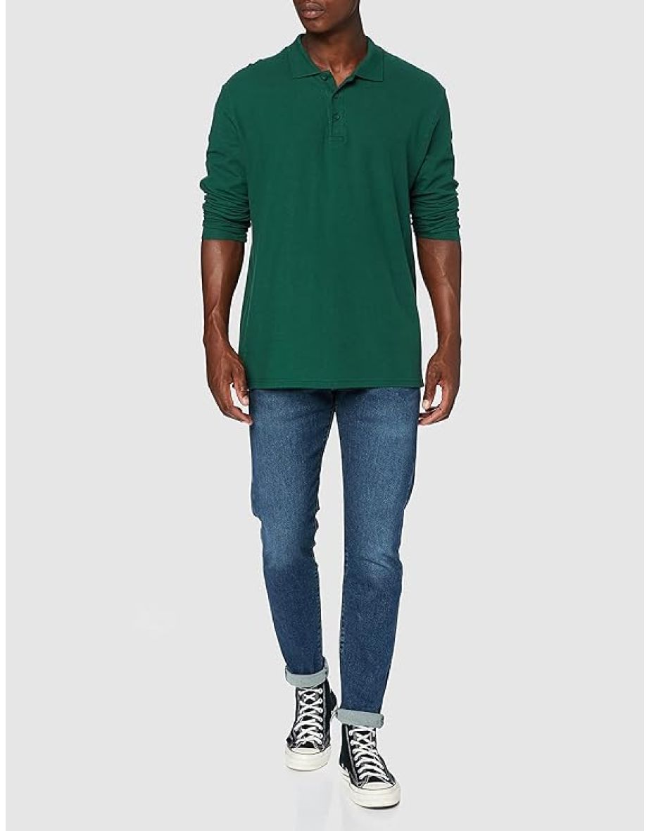 Fruit Of The Loom Mens Premium Long Sleeve Polo Shirt - Forest Green - 5