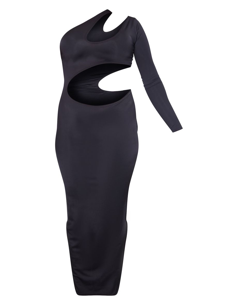 Black Slinky One Sleeve Cut Out Maxi Dress - 4