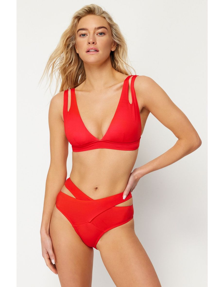 Red Cut Out/Windowed High Waist Bikini Bottom