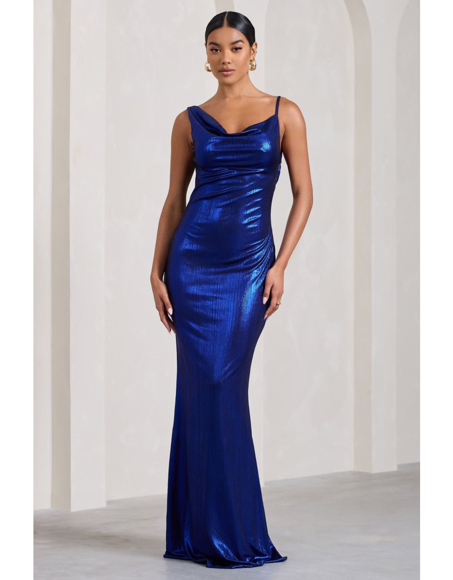 Club L London Blue Column Evening Dress - 4