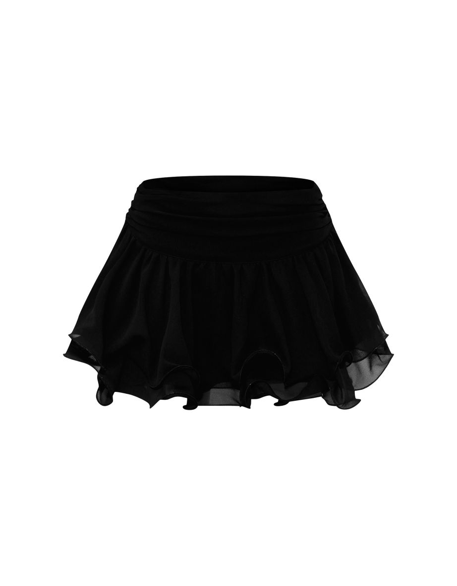 Black Chiffon Ruffle Design Mini Skirt - 5
