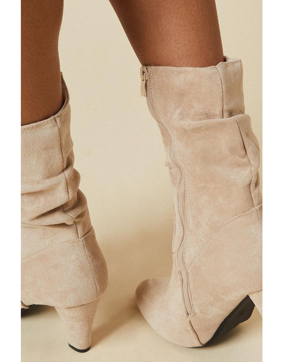 Sara Faux Ruched Detail Mid Calf High Heel Boot - 3
