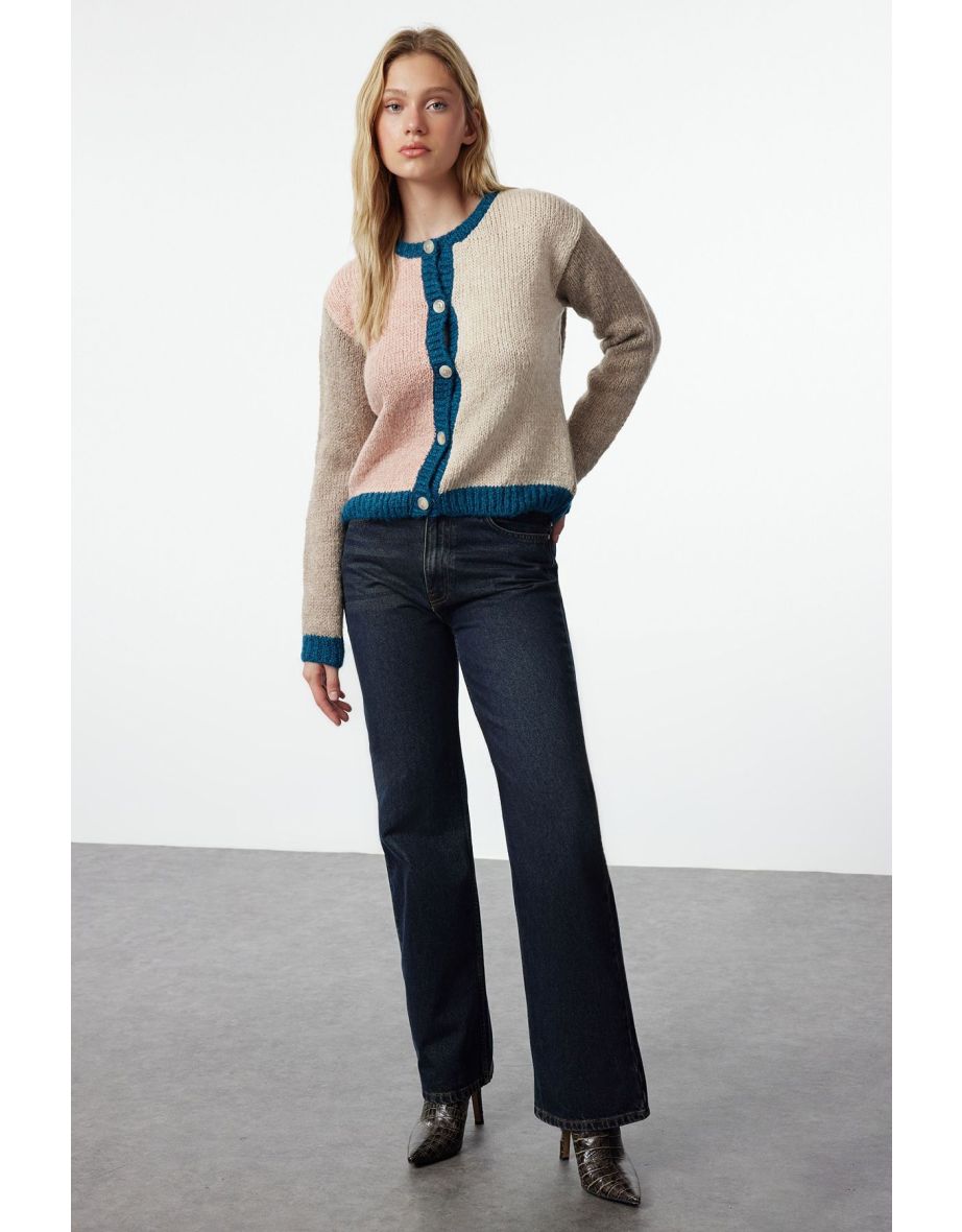 Brown Color Block Knitwear Cardigan