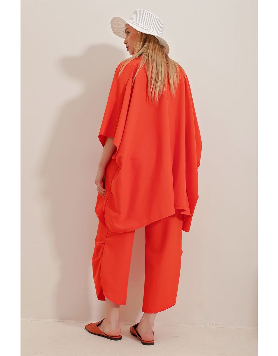 Women's Orange With Slit Legs, Textured Trousers and a Jacket Double Suit - 6
