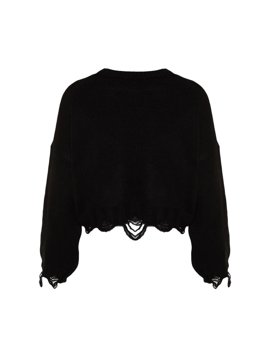 Black Crop Super Wide Fit Soft Textured Knitwear Sweater - 7