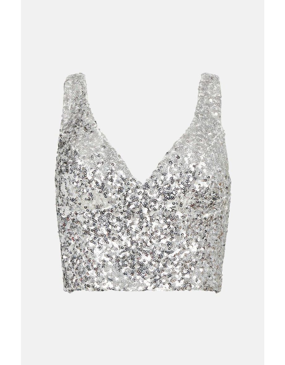 Sequin V Neck Bustier Top - 3