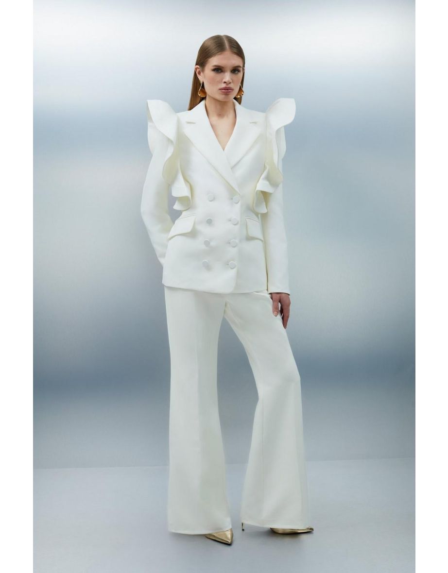 Tailored Drama Ruffle Double Breasted Blazer