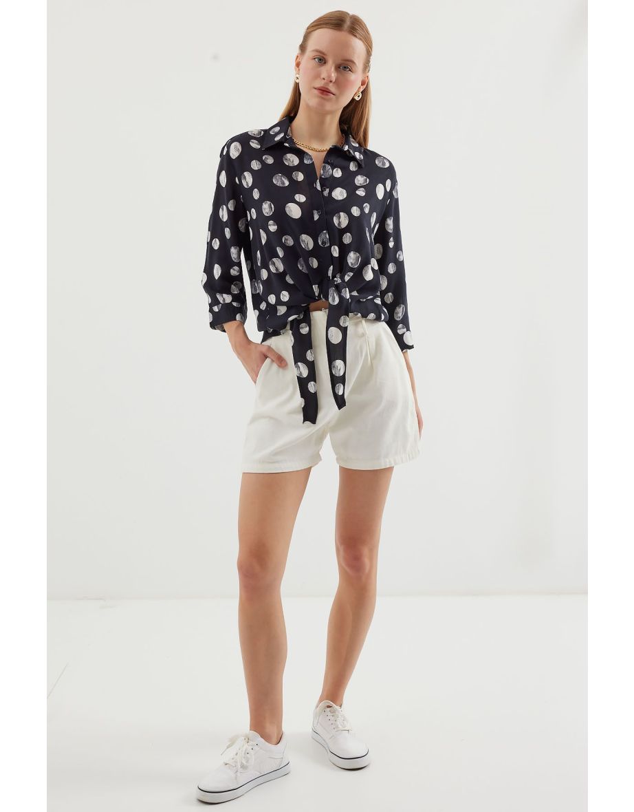 Tie Front Patterned Shirt - Black