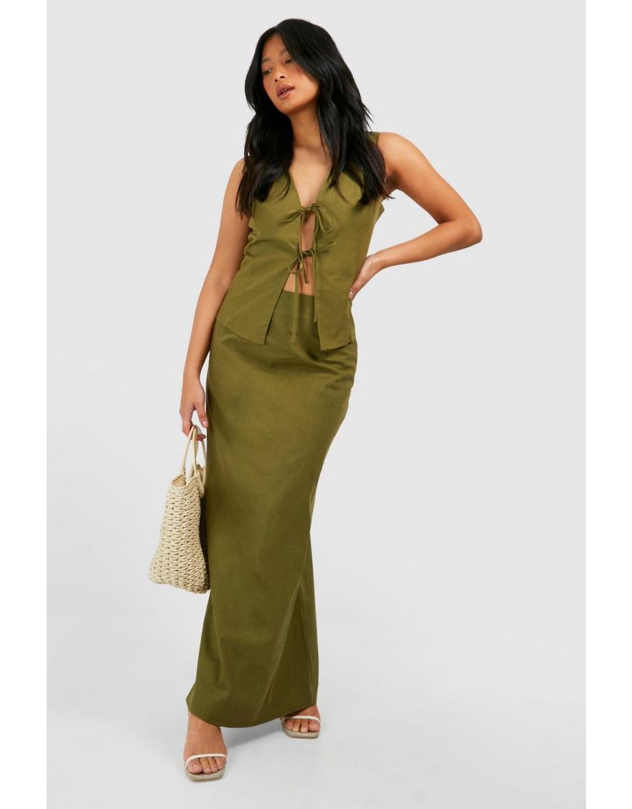 Shop Petite Linen Blend Maxi Skirt khaki Online in Qatar VogaCloset