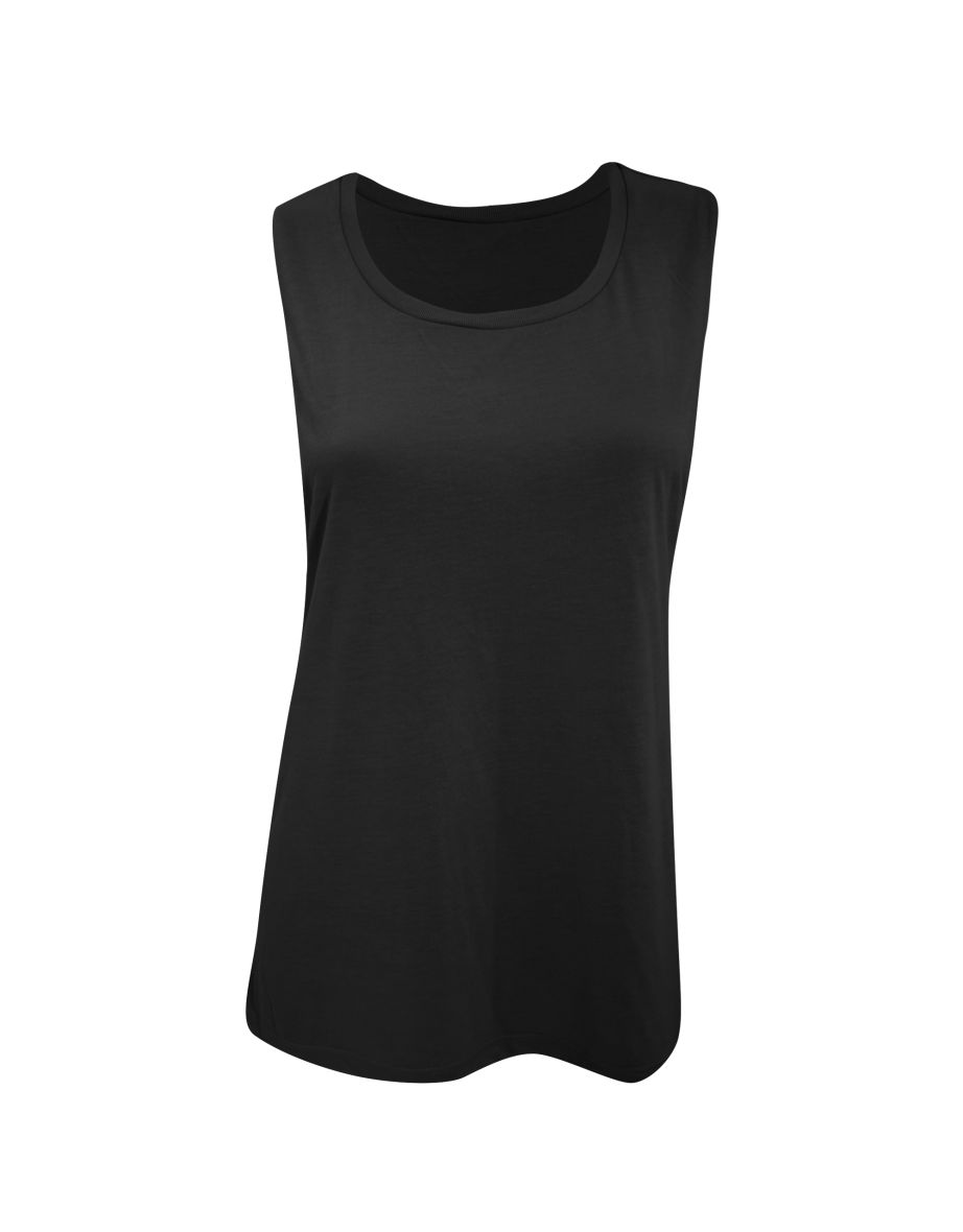 Bella Ladies/Womens Flowy Scoop Muscle Tee / Sleeveless Vest Top - Black