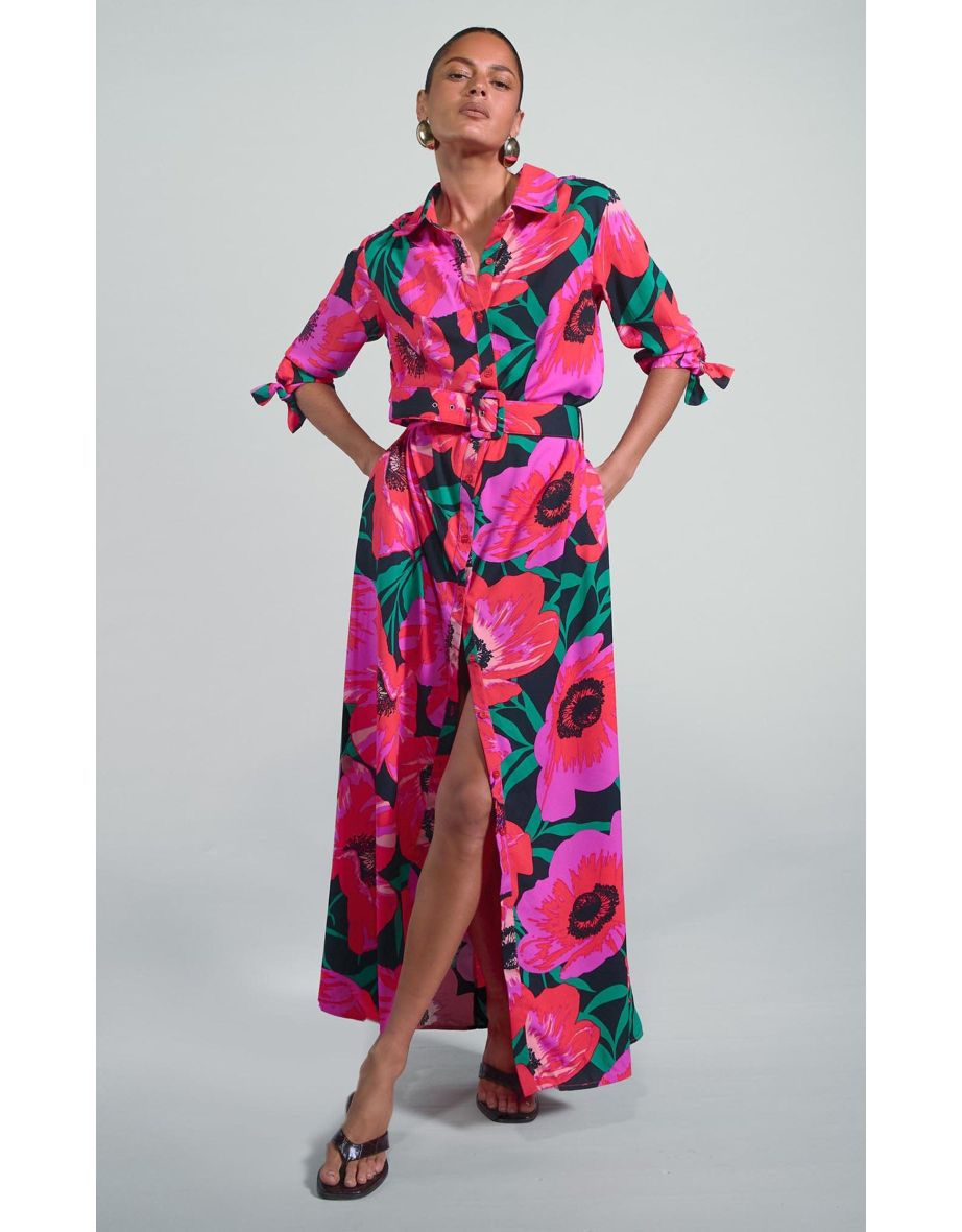 Dove Dress in Pink on Black Poppy