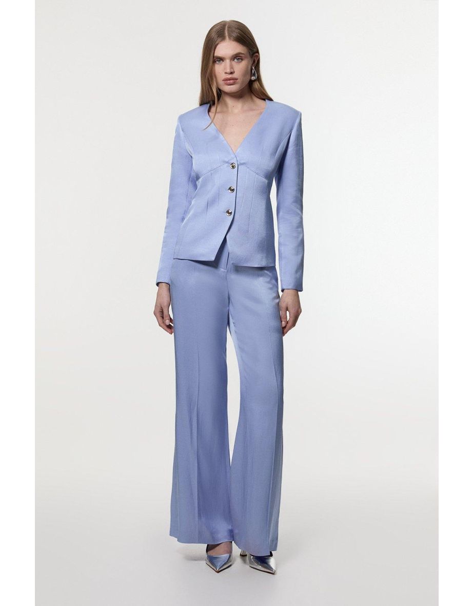 Premium Viscose Linen Tailored Wide Leg Trouser
