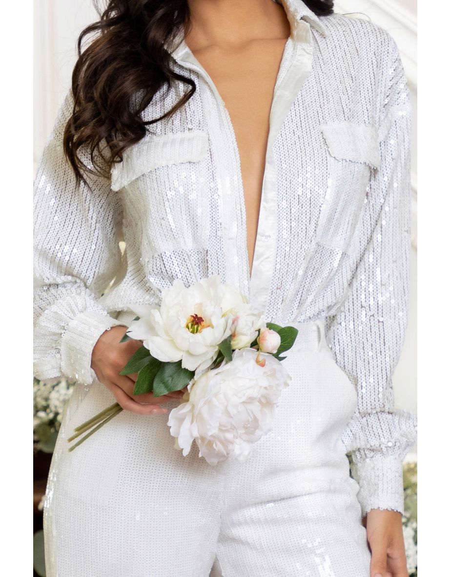 Sequin Oversized Pocket Detail Shirt - 4
