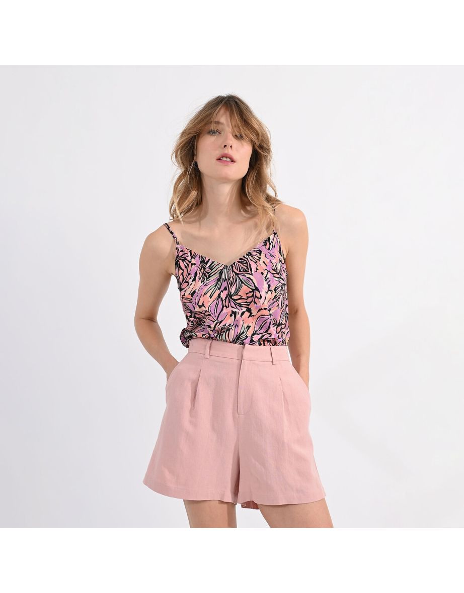 Linen Mix Shorts with High Waist - 3
