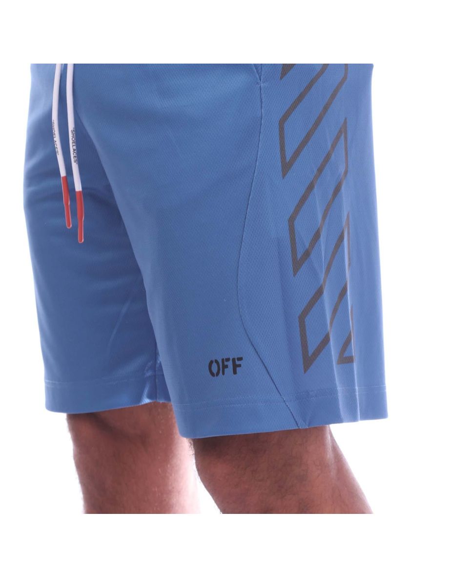 Men's Off White Diagonal Outline Basketball Shorts in Blue - 2