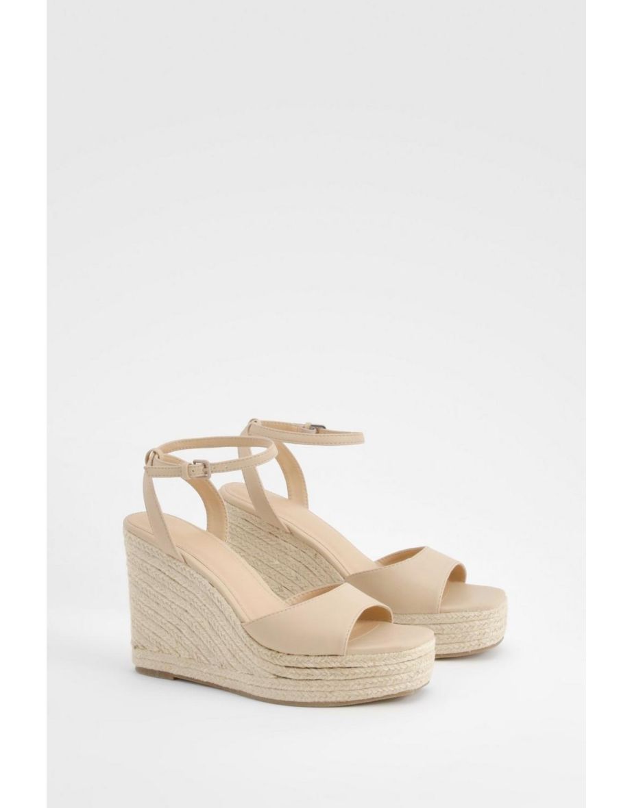 Peep Toe Espadrille Wedges - nude