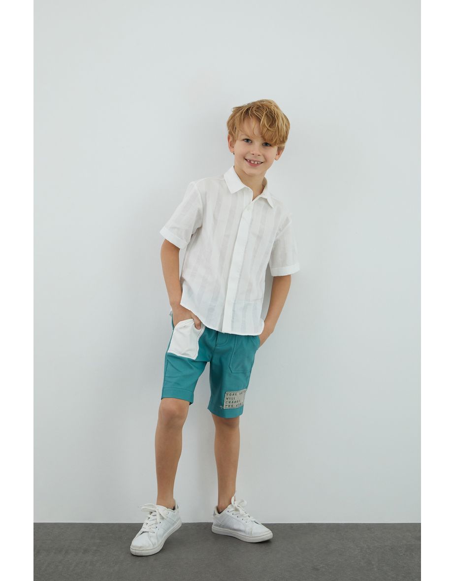 Back Print Detailed White Boy's Shirt
