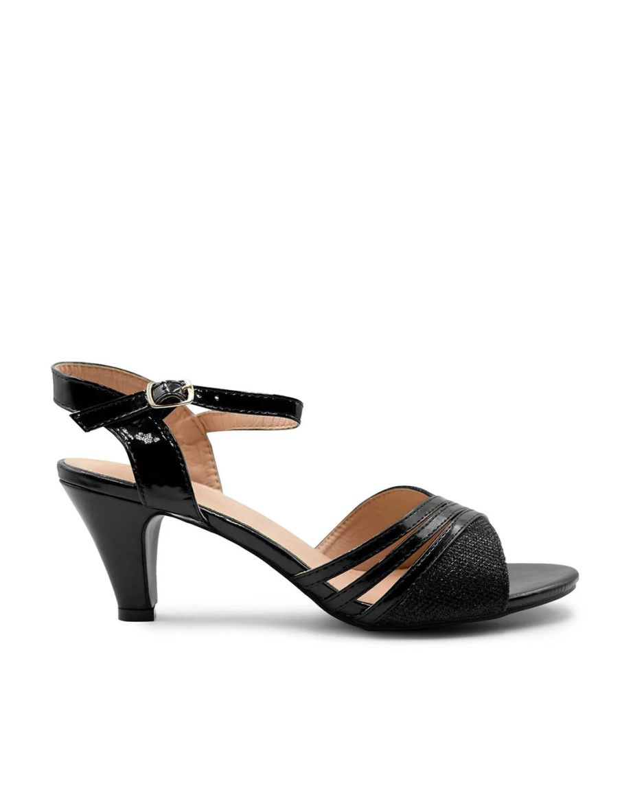 STORMI EXTRA WIDE FIT LOW HEEL SANDALS WITH BUCKLE ANKLE STRAP IN BLACK GLITTER - 2