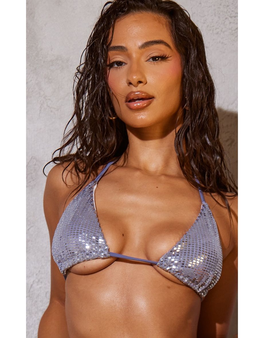 Steel Blue Sequin Tie Side Bikini Bottoms - 3