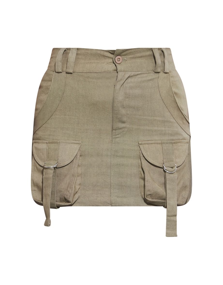 Sage Khaki Cargo Pocket Detail Micro Mini Skirt - 5