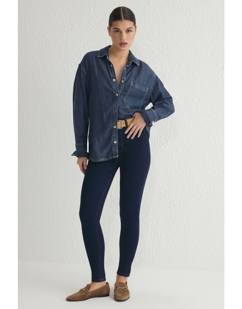 Dark Blue High Waist Skinny Jeans