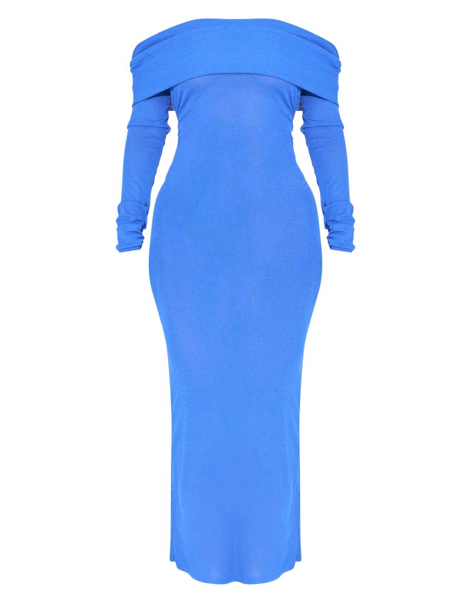 Shape Bright Blue Sheer Mesh Bardot Maxi Dress - 4